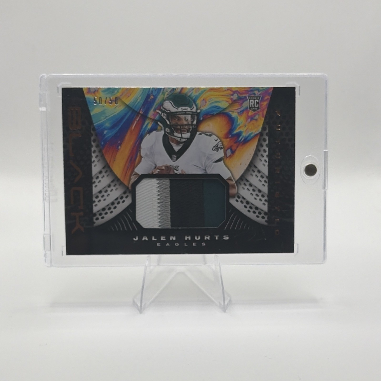2020 Panini Black Jalen Hurts Eagles RC NASTY 3 COLOR JERSEY NUMBER PATCH 50/50