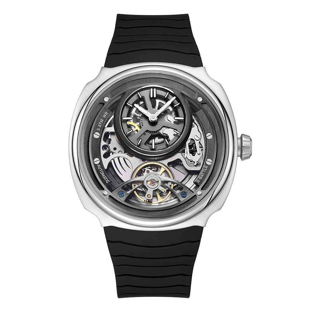 MEGIR Men's Automatic Mechanical Watch Skeleton Tourbillon Luminous Silicone 50M