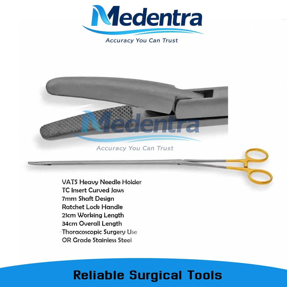 VATS Heavy Needle Holder TC Inserts Curved Jaws Ratchet 34cm Thoracoscopic Tools VATS Heavy Needle Holder TC Inserts Curved Jaws Ratchet 34cm Thoracoscopic Tools