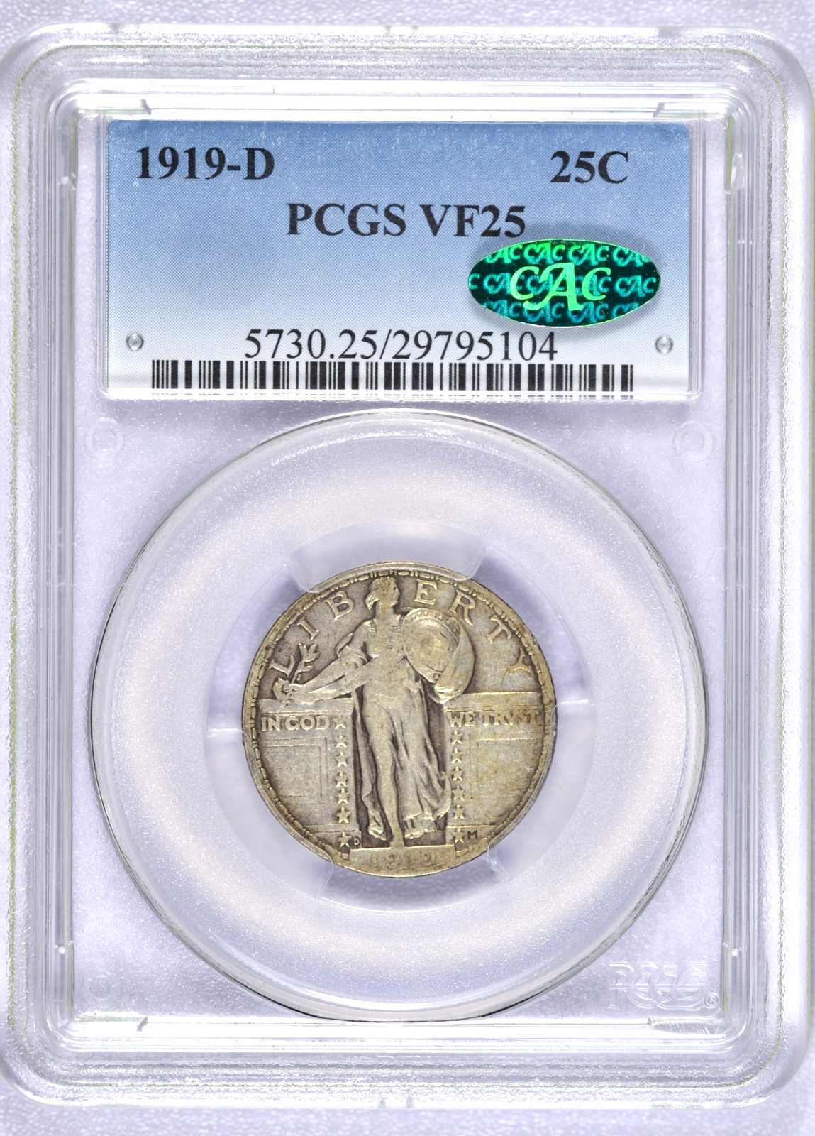 1919-D STANDING LIBERTY QUARTER PCGS VF25 CAC TOUGH DATE