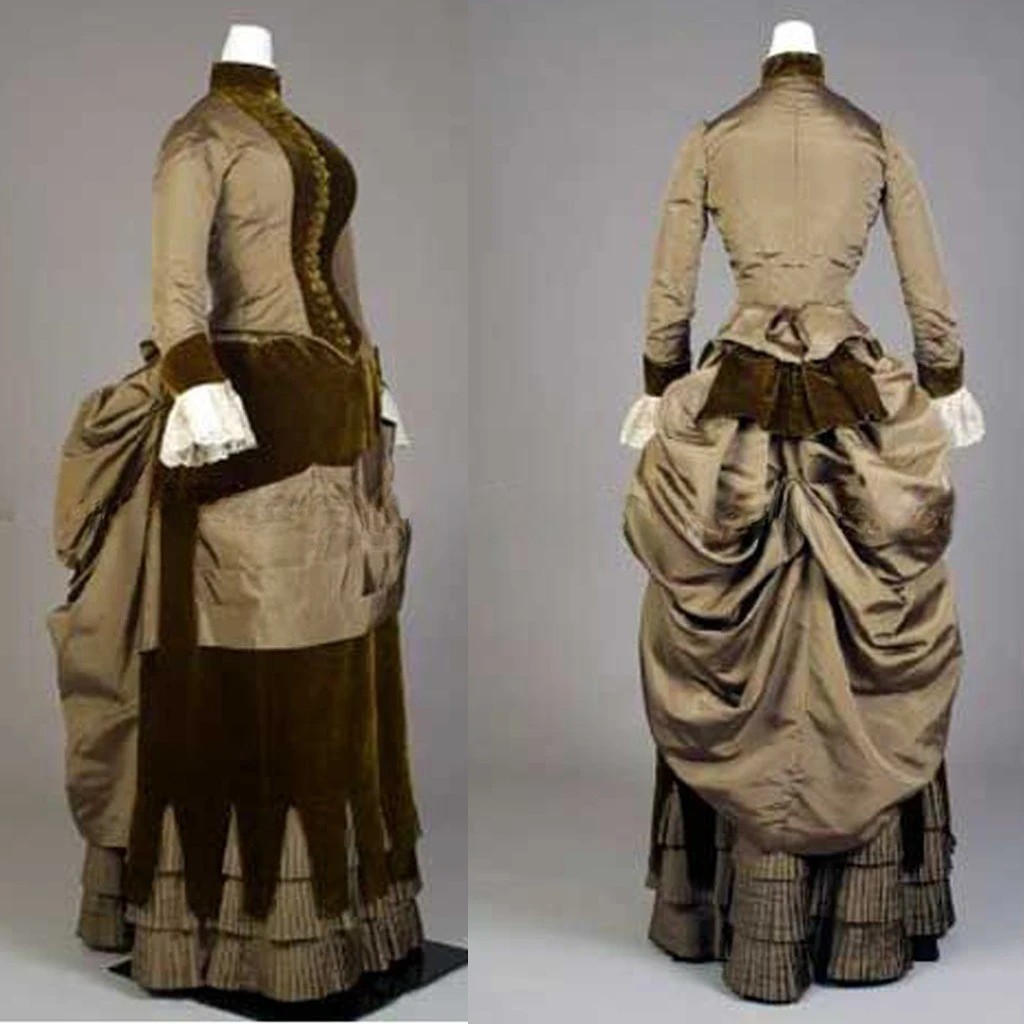 Historical 1885s-1889s Victorian Civil War Fashion Bustle Ball Gown Costume
