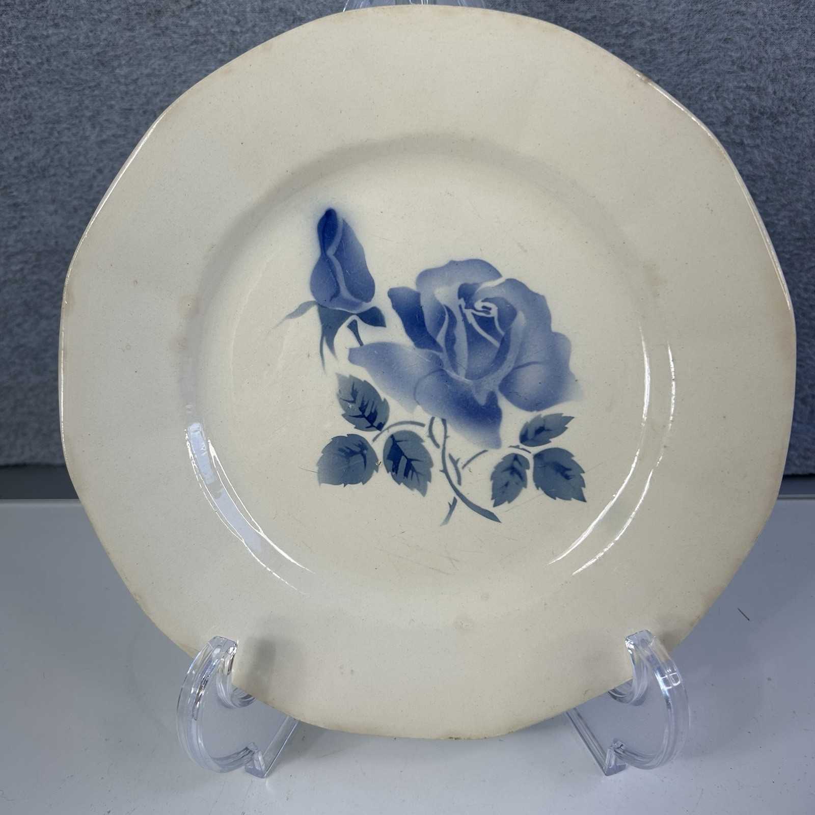 Digoin Sarreguemines “Darling” Plate Blue Roses 9” France Cottagecore Flaws Digoin Sarreguemines “Darling” Plate Blue Roses 9” France Cottagecore Flaws