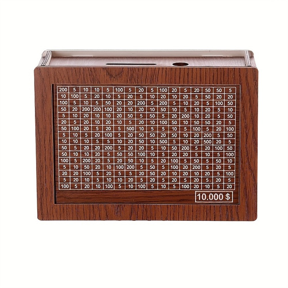 $10000 Money Saving Challenge Box Cash Vault Wooden Savings Box Cash Saver w/pen