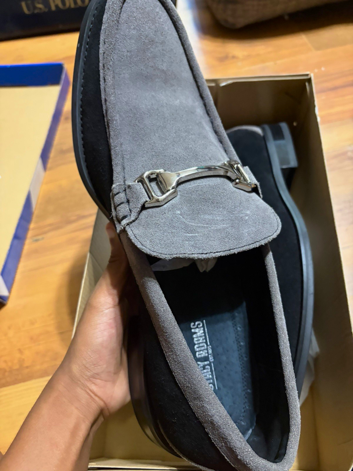 Stacy Adams Men\'s Suede Slip-On Bit Dress Loafers Almond Toe Size 11 Gray/Black Stacy Adams Men\'s Suede Slip-On Bit Dress Loafers Almond Toe Size 11 Gray/Black
