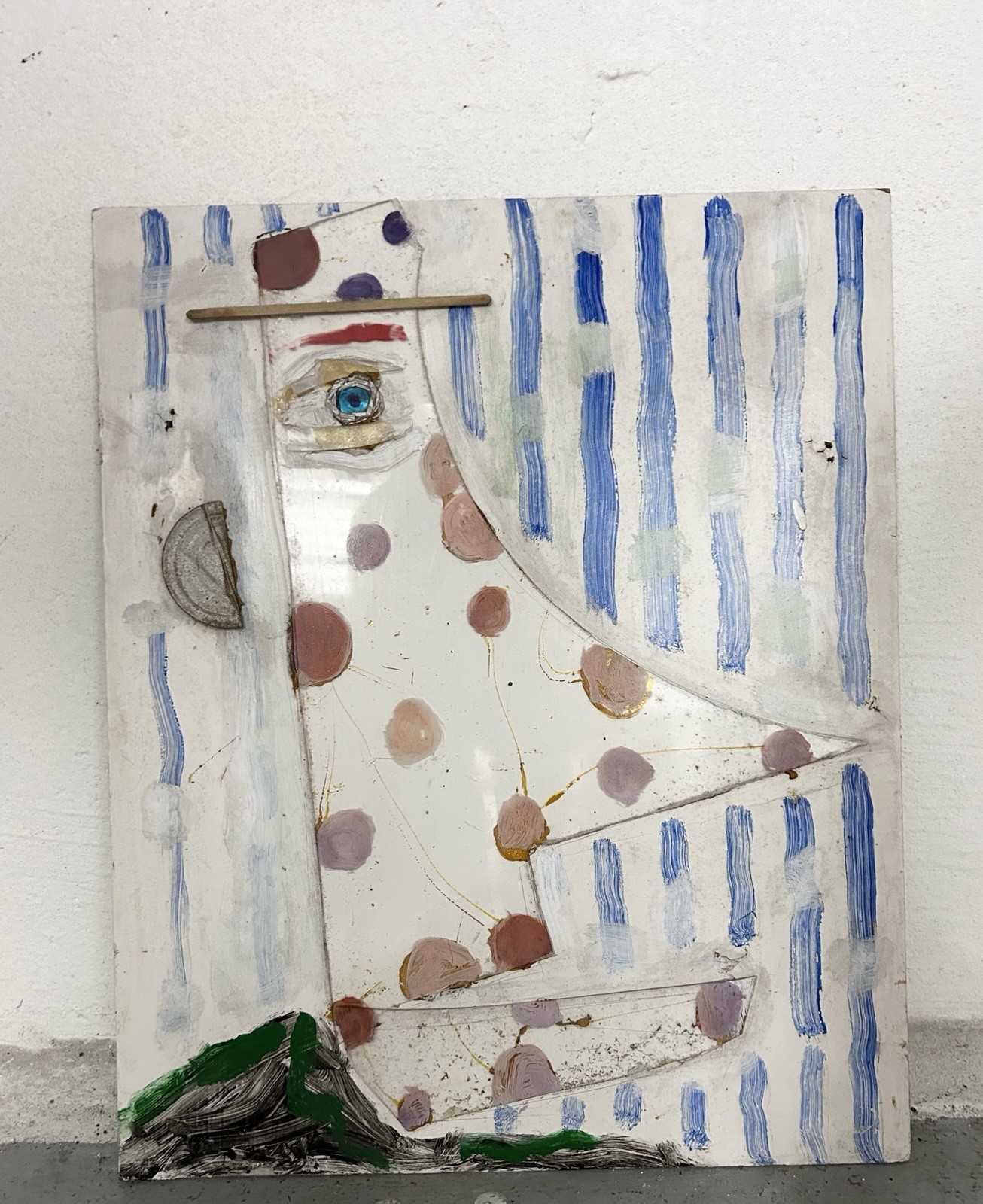 Vintage Folk Art Painting Made From Found Objects Vintage Folk Art Painting Made From Found Objects