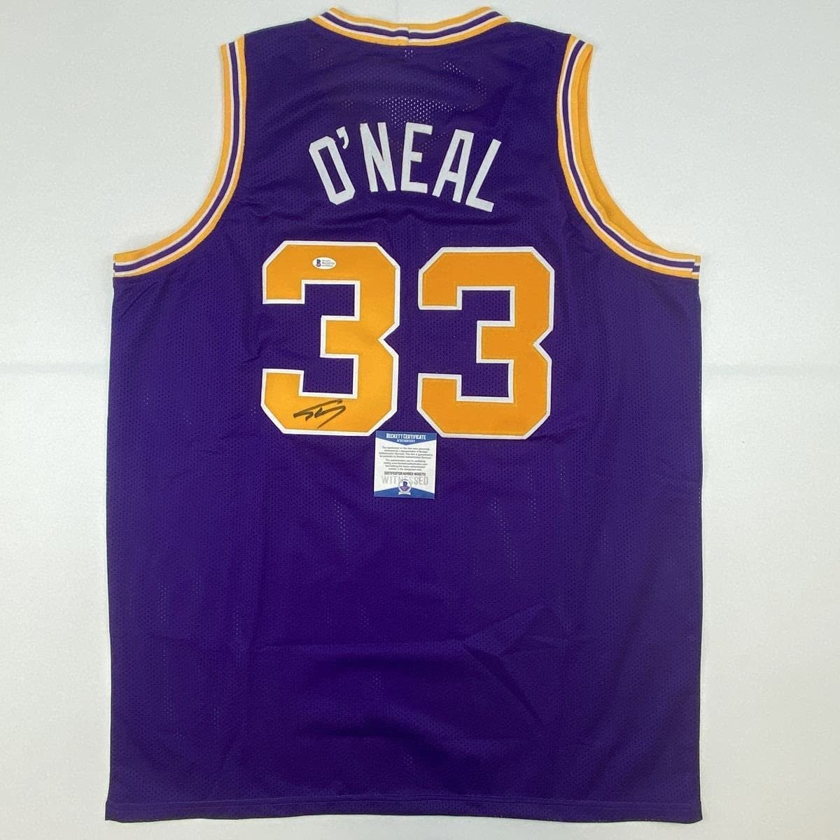 Autographed/Signed Shaquille Shaq O'Neal LSU Purple Jersey Beckett BAS COA Autographed/Signed Shaquille Shaq O'Neal LSU Purple Jersey Beckett BAS COA
