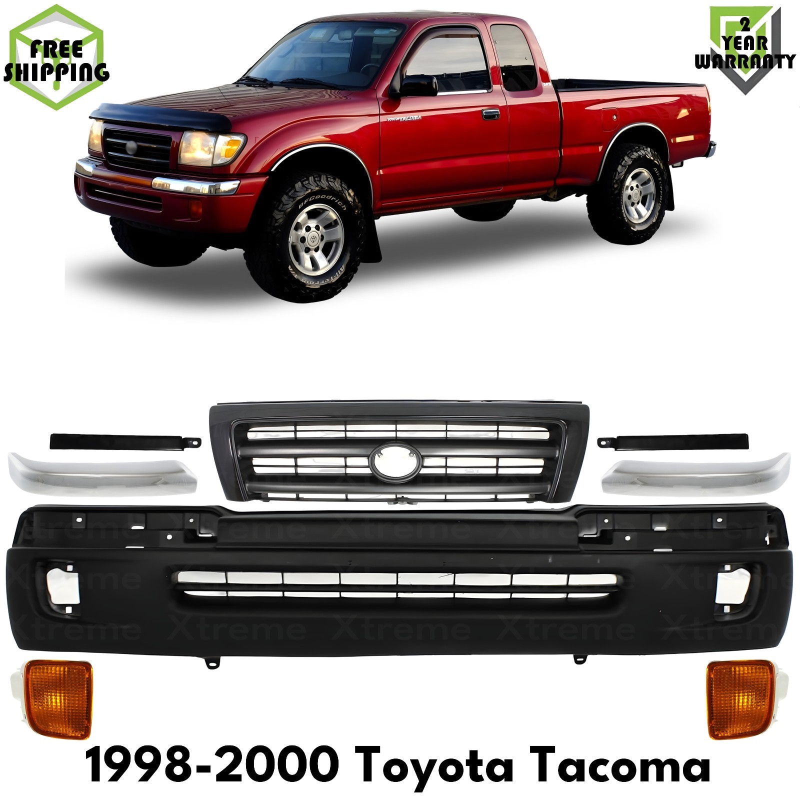 Front Bumper Cover Textured & Grille Assembly Kit For 1998-2000 Toyota Tacoma