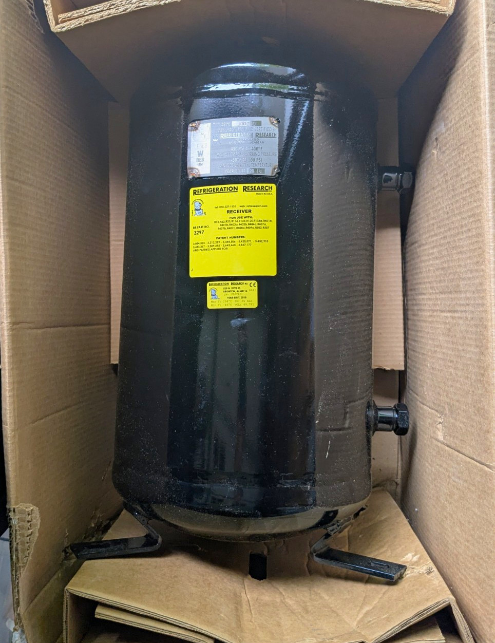 Refrigeration Research 3297 ASME Liquid Receiver Tank 92lb Cap 12.75x24 NEW NOS
