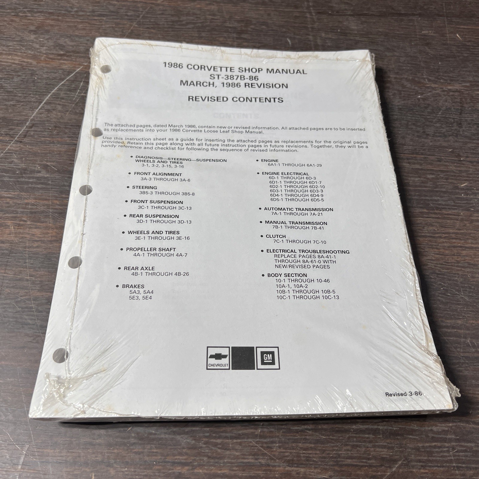 1986 Corvette Shop Manual Loose Leaf Revision Rare HTF ST-387B-86 1986 Corvette Shop Manual Loose Leaf Revision Rare HTF ST-387B-86