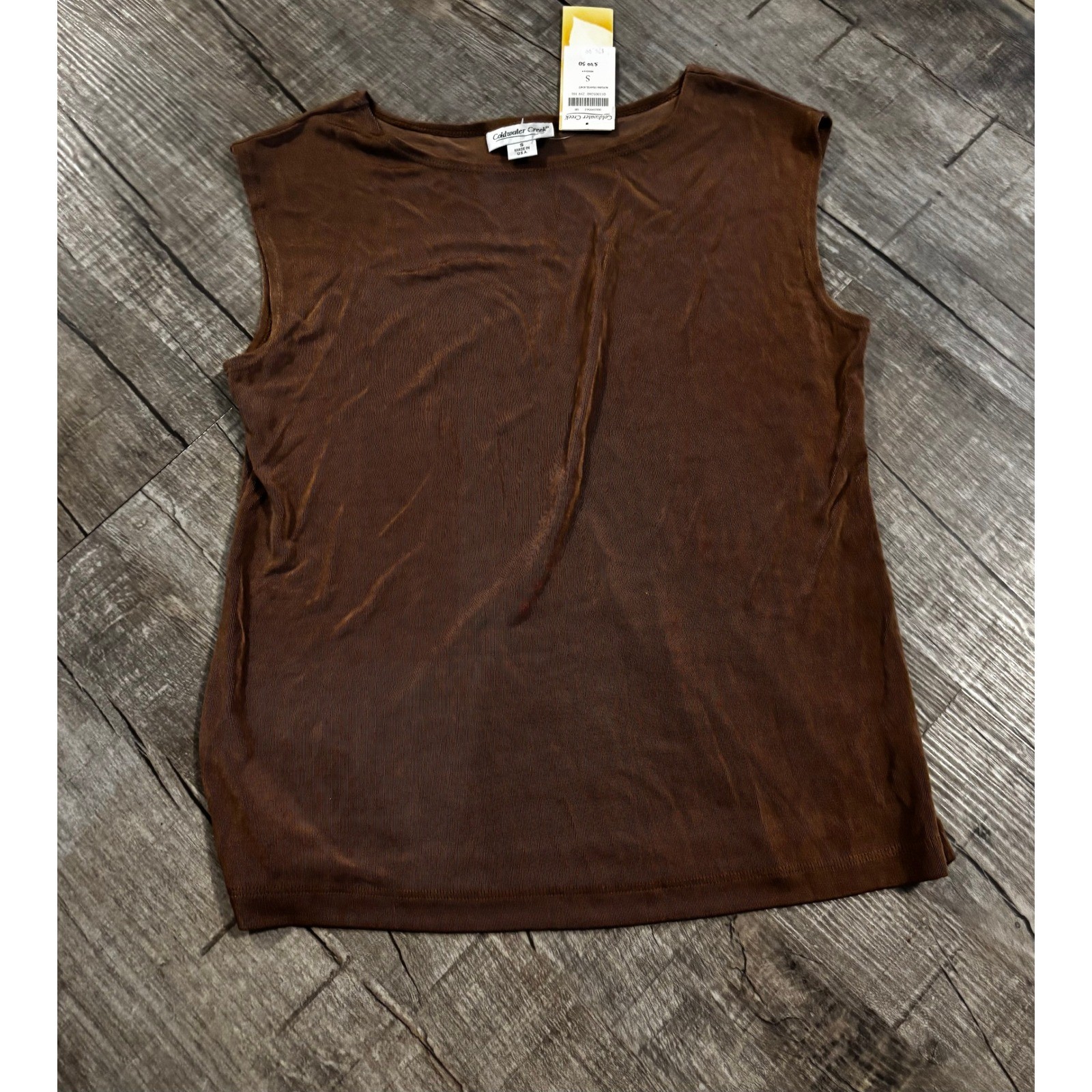 NWT Coldwater Creek Sleeveless Travel Knit Top Brown S Made in USA