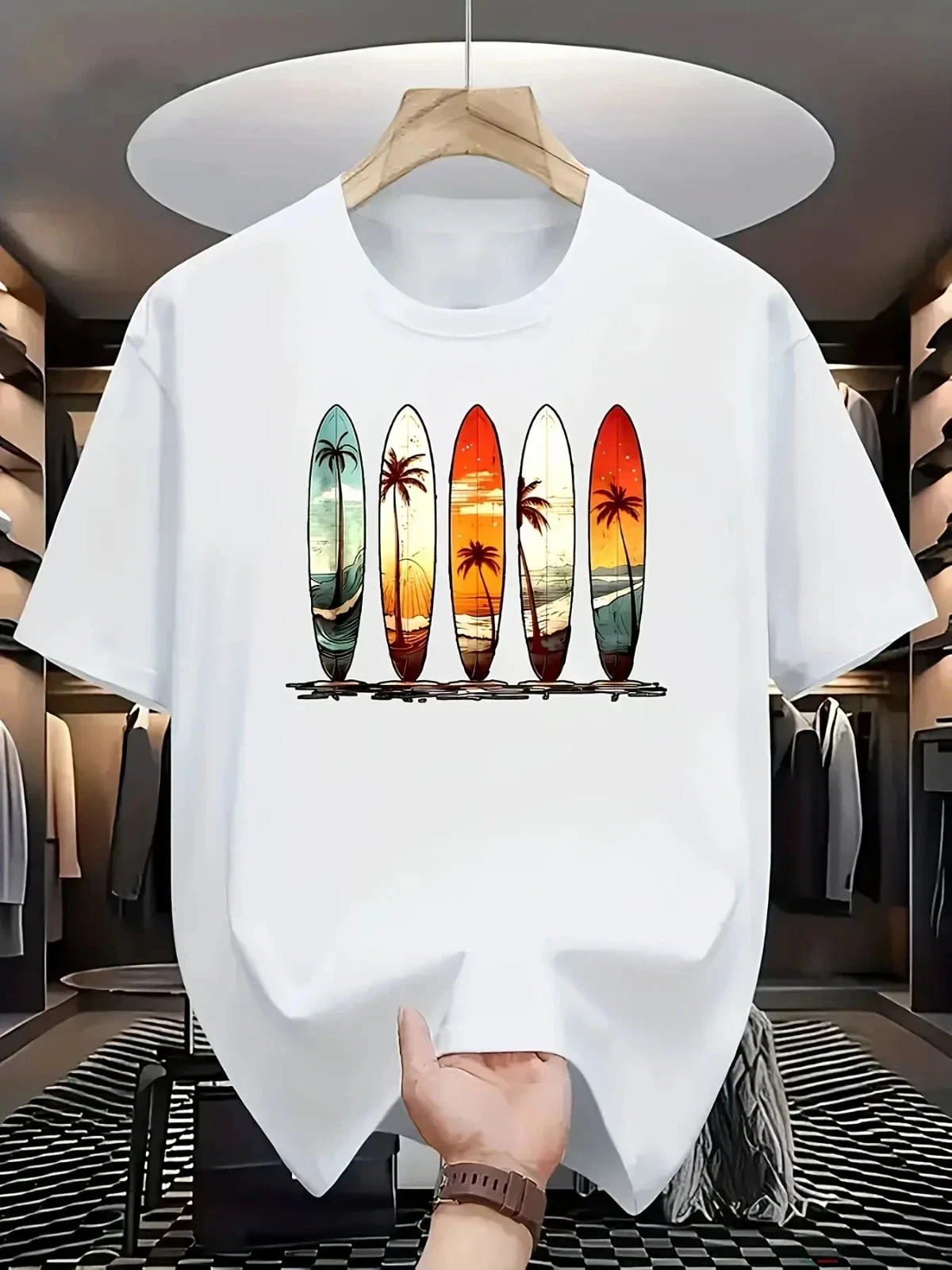 Oversized Graphic T-Shirt in  Retro Surf Style with Tropical S  Sizes S-5XL