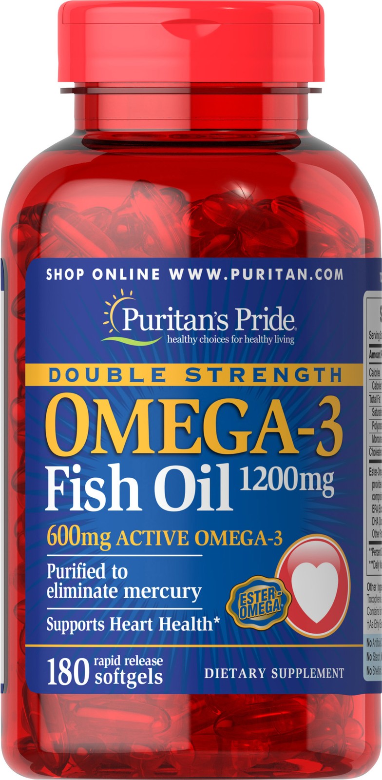Puritan\'s Pride Double Strength Omega-3 Fish Oil 1200 mg - 180 Softgels