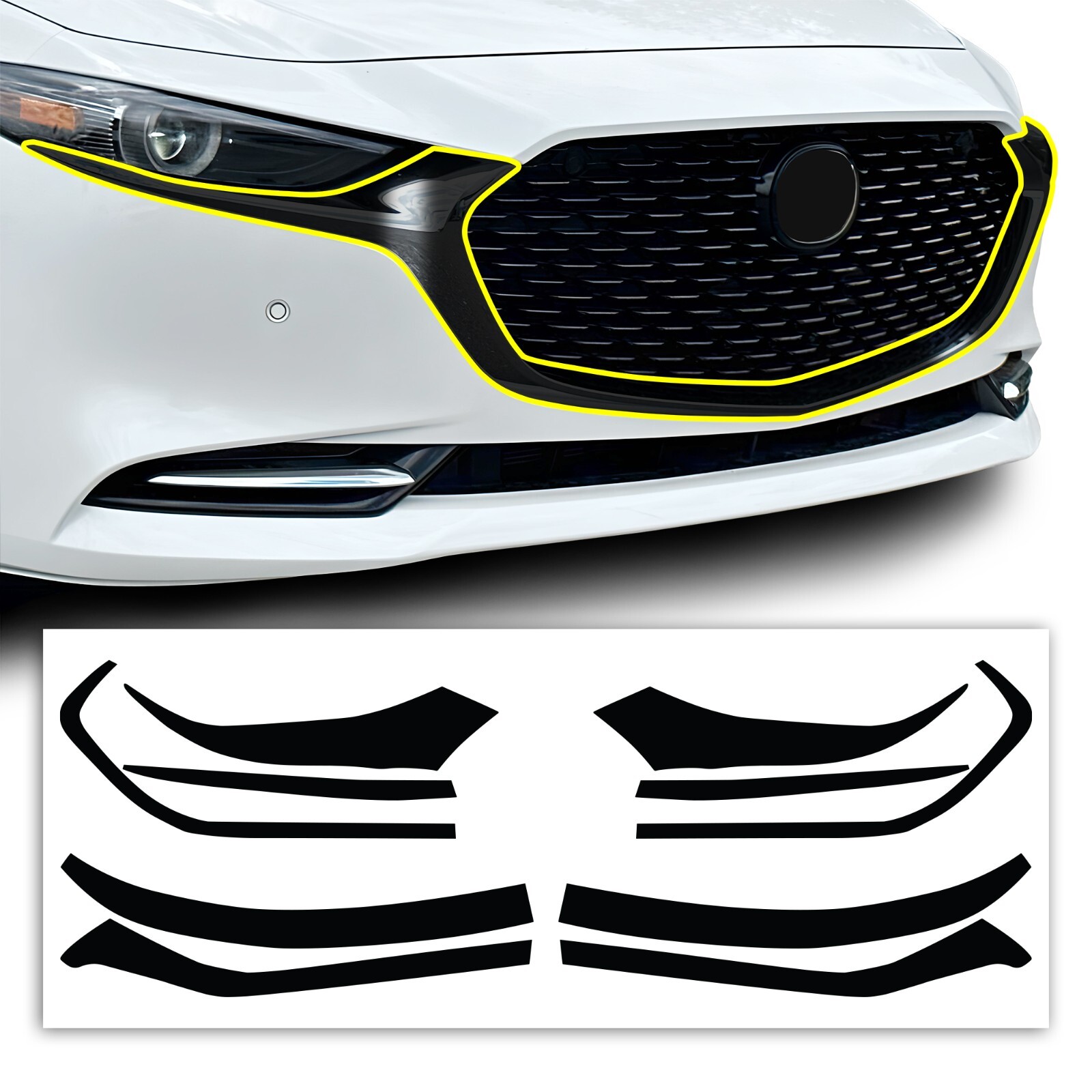 Fits Mazda 3 2019-2026 Front Grille Chrome Delete Decal Blackout Vinyl Trim Fits Mazda 3 2019-2026 Front Grille Chrome Delete Decal Blackout Vinyl Trim