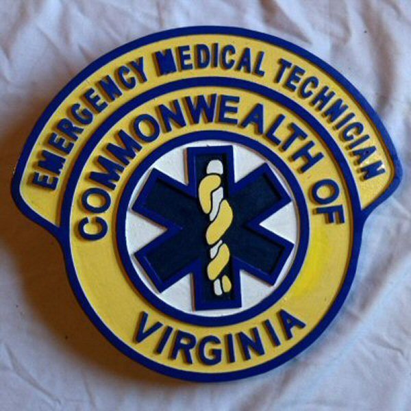 Emergency Medical Technician Virginia 3D routed wood patch sign Custom carved