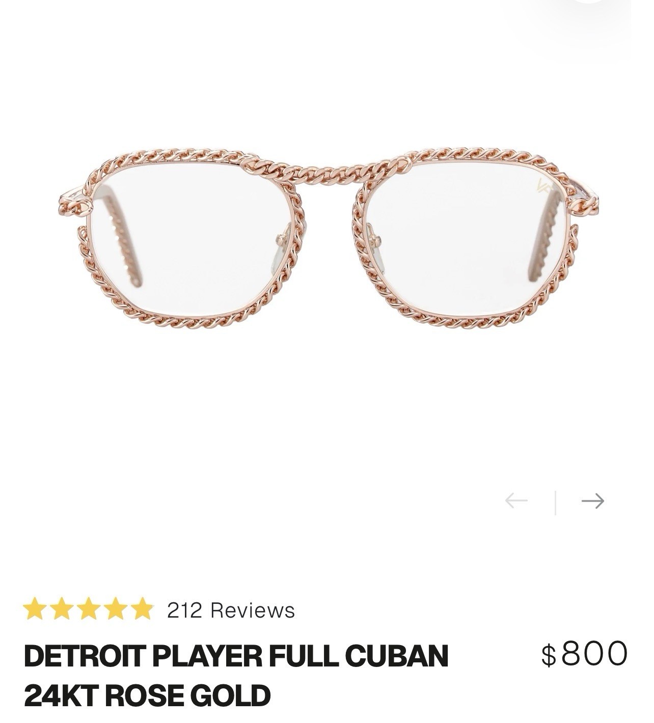 Vintage Frames Detroit Player Full Cuban 24kt Rose Gold Eyeglasses Unisex Vintage Frames Detroit Player Full Cuban 24kt Rose Gold Eyeglasses Unisex