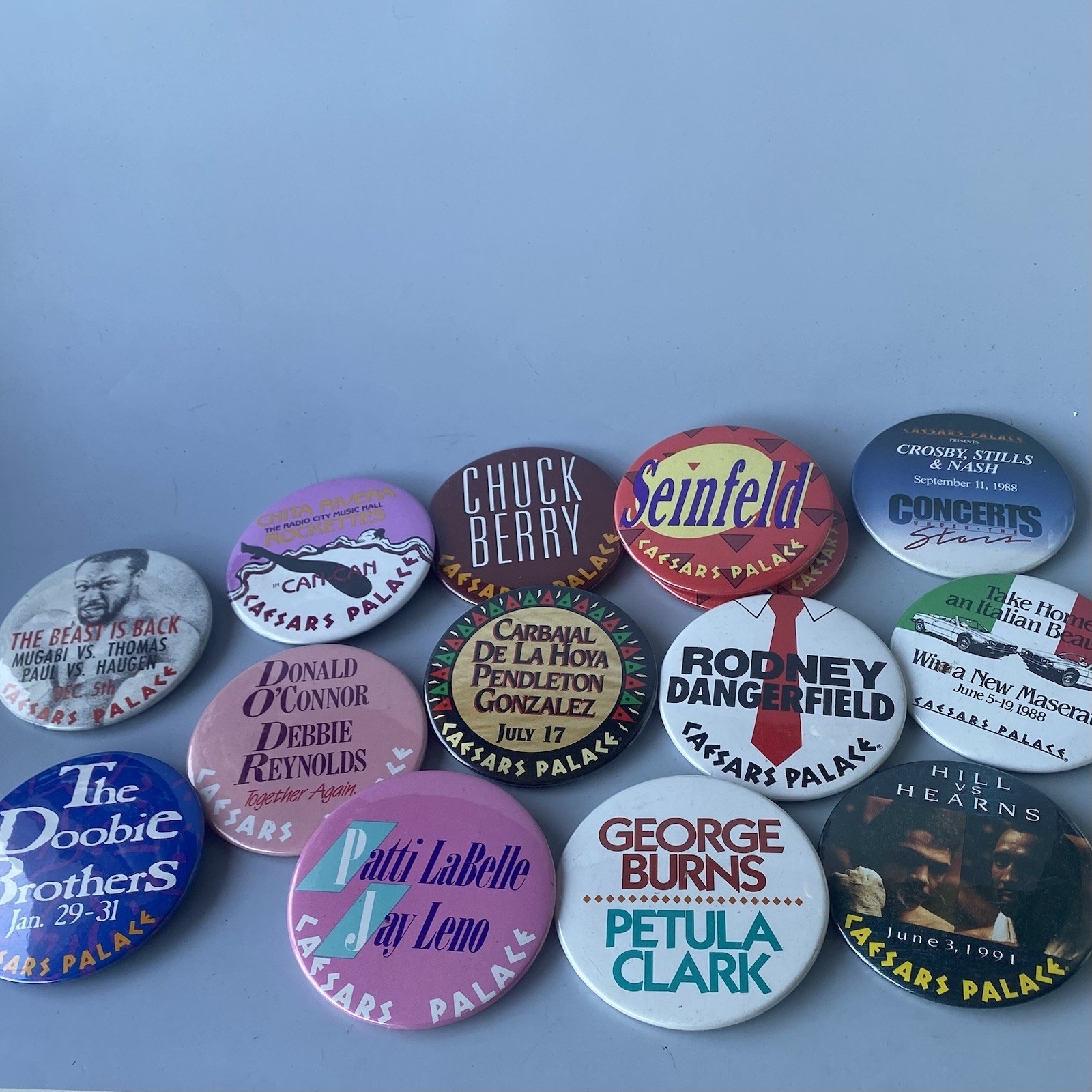 Vintage Ceasars Palace Promotional Pinback Buttons Set of 14 Boxing/Music Vintage Ceasars Palace Promotional Pinback Buttons Set of 14 Boxing/Music