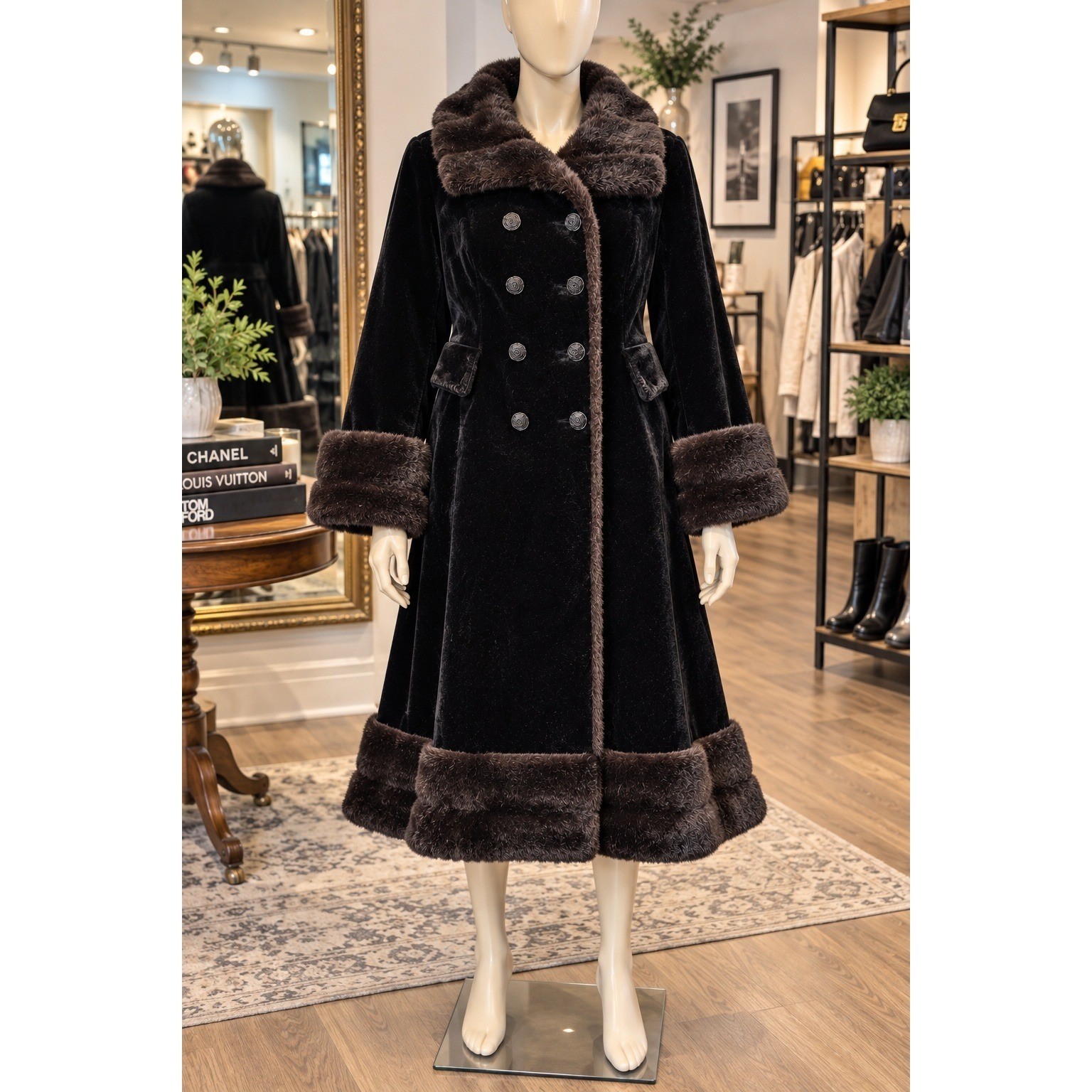 Vintage 60s 70s Borgana Black Faux Fur Penny Lane Style Coat Size 18 (medium)