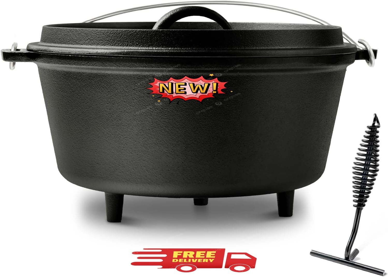 Olla holandesa de hierro fundido precurada de 8 cuartos con tapa, olla grande pa Olla holandesa de hierro fundido precurada de 8 cuartos con tapa, olla grande pa