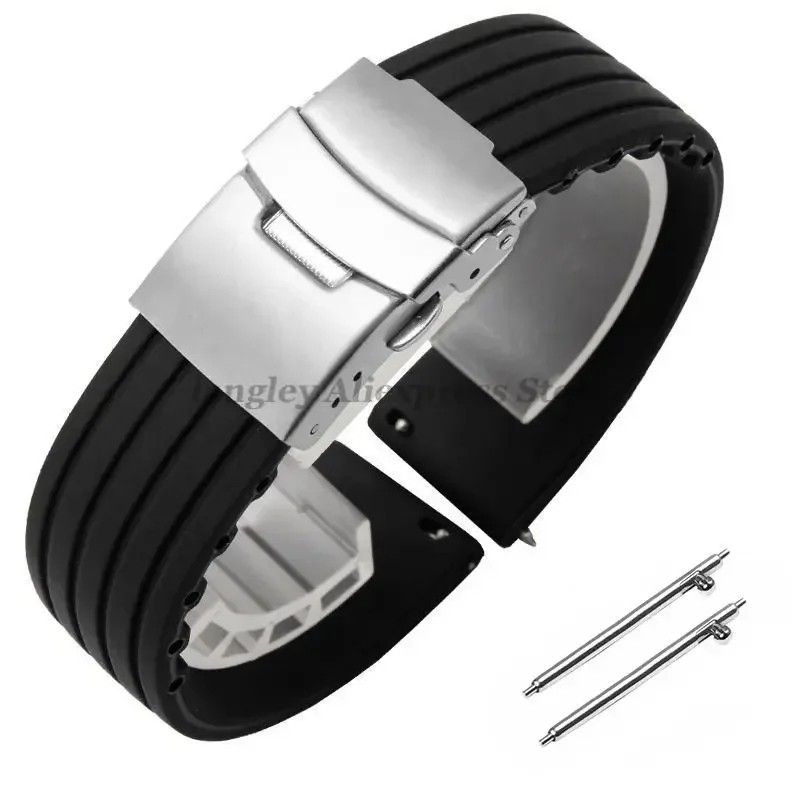 Silicone Rubber Watch Strap Band Deployment Clasp 18mm 20mm 22mm 24mm