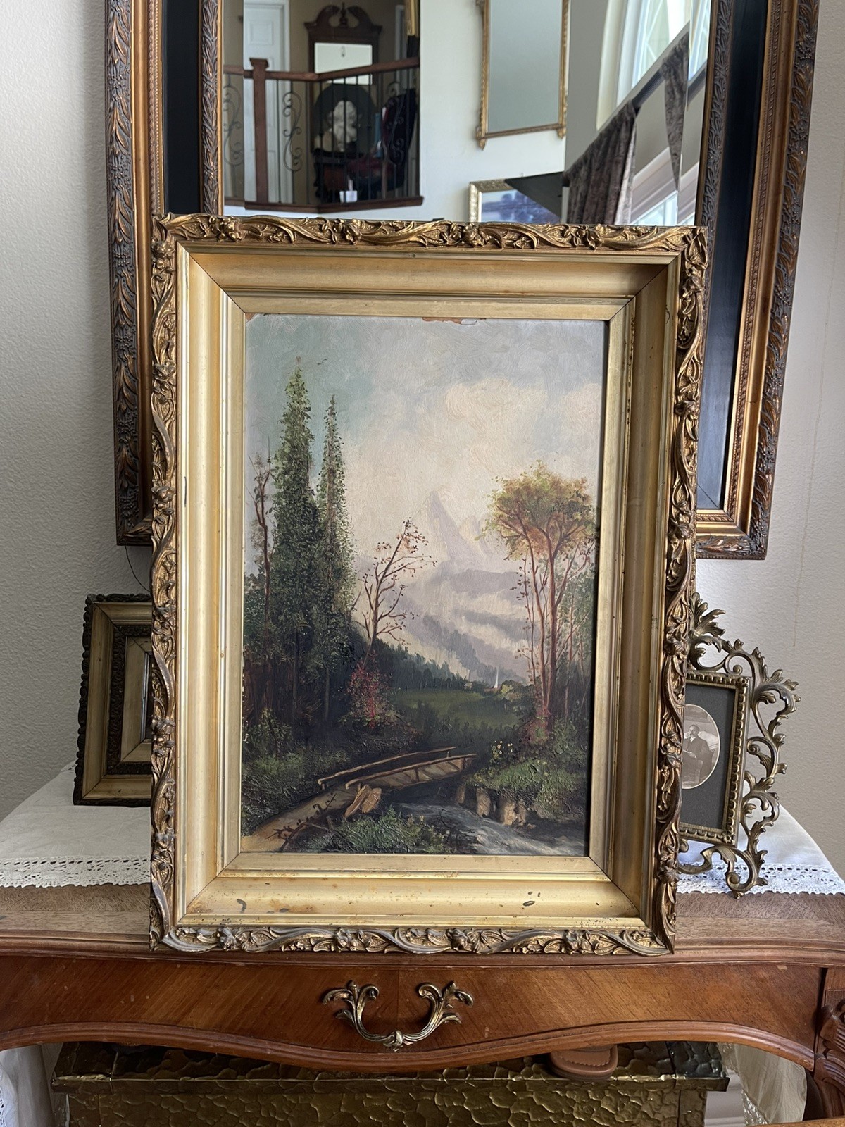 Antique 19thC American Victorian Landscape Oil Painting On Board Antique 19thC American Victorian Landscape Oil Painting On Board