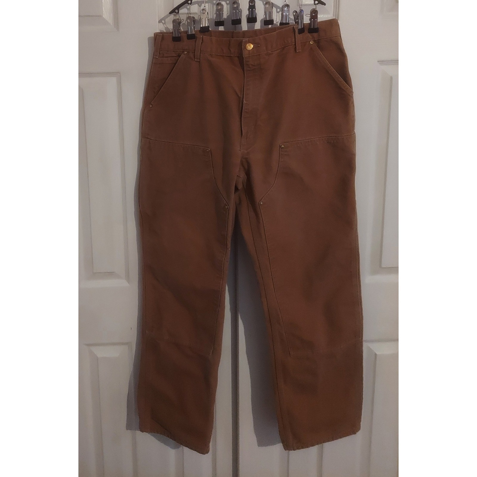 Carhartt Vintage Brown Double Knee Duck Canvas Loose Fit Pants Made USA 38×34 Carhartt Vintage Brown Double Knee Duck Canvas Loose Fit Pants Made USA 38×34