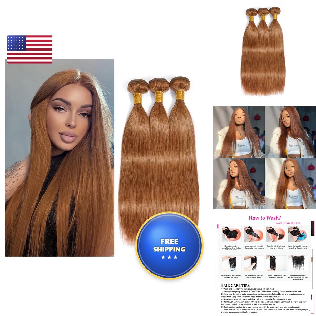 Xddnamei Virgin Human Hair Bundles 30 Light Brown Straight Wave 20-24 Inch 12A Xddnamei Virgin Human Hair Bundles 30 Light Brown Straight Wave 20-24 Inch 12A