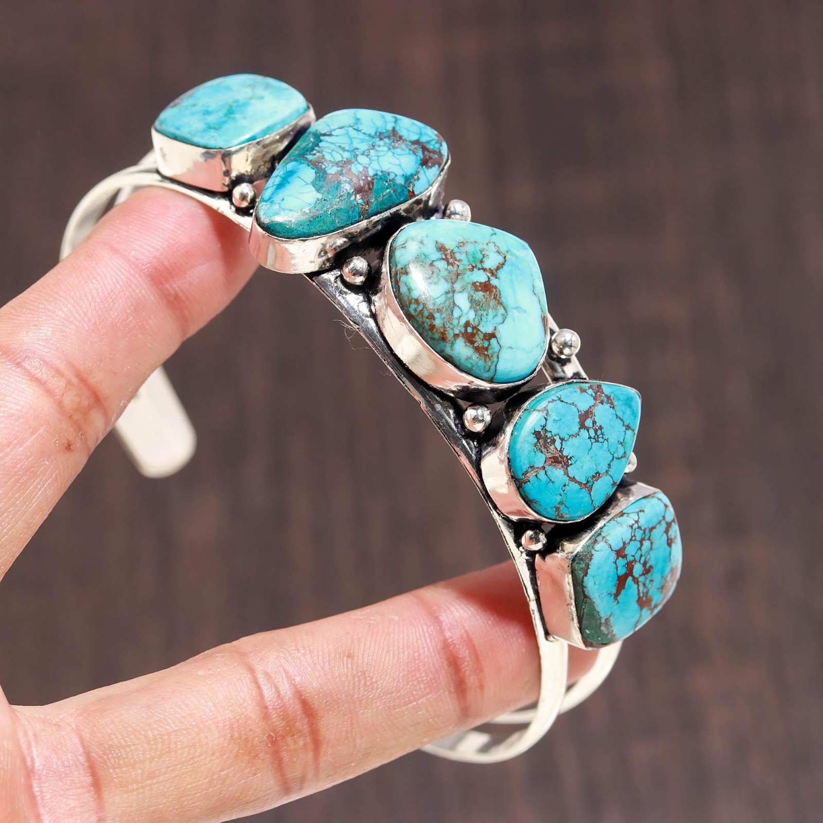 Natural Turquoise Gemstone 925 Sterling Silver Bracelet Handmade Gift Jewelry