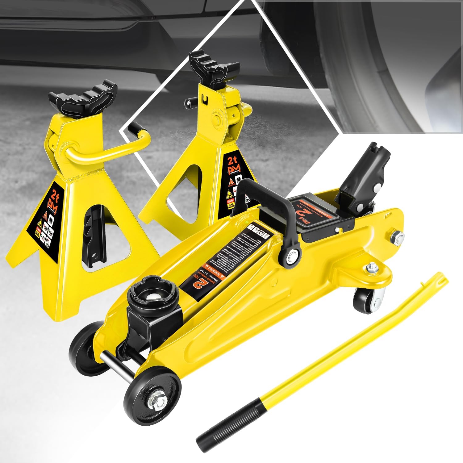 PM PERFORMOTOR Low Profile Hydraulic Trolley Service/Floor Jack Combo Yellow PM PERFORMOTOR Low Profile Hydraulic Trolley Service/Floor Jack Combo Yellow