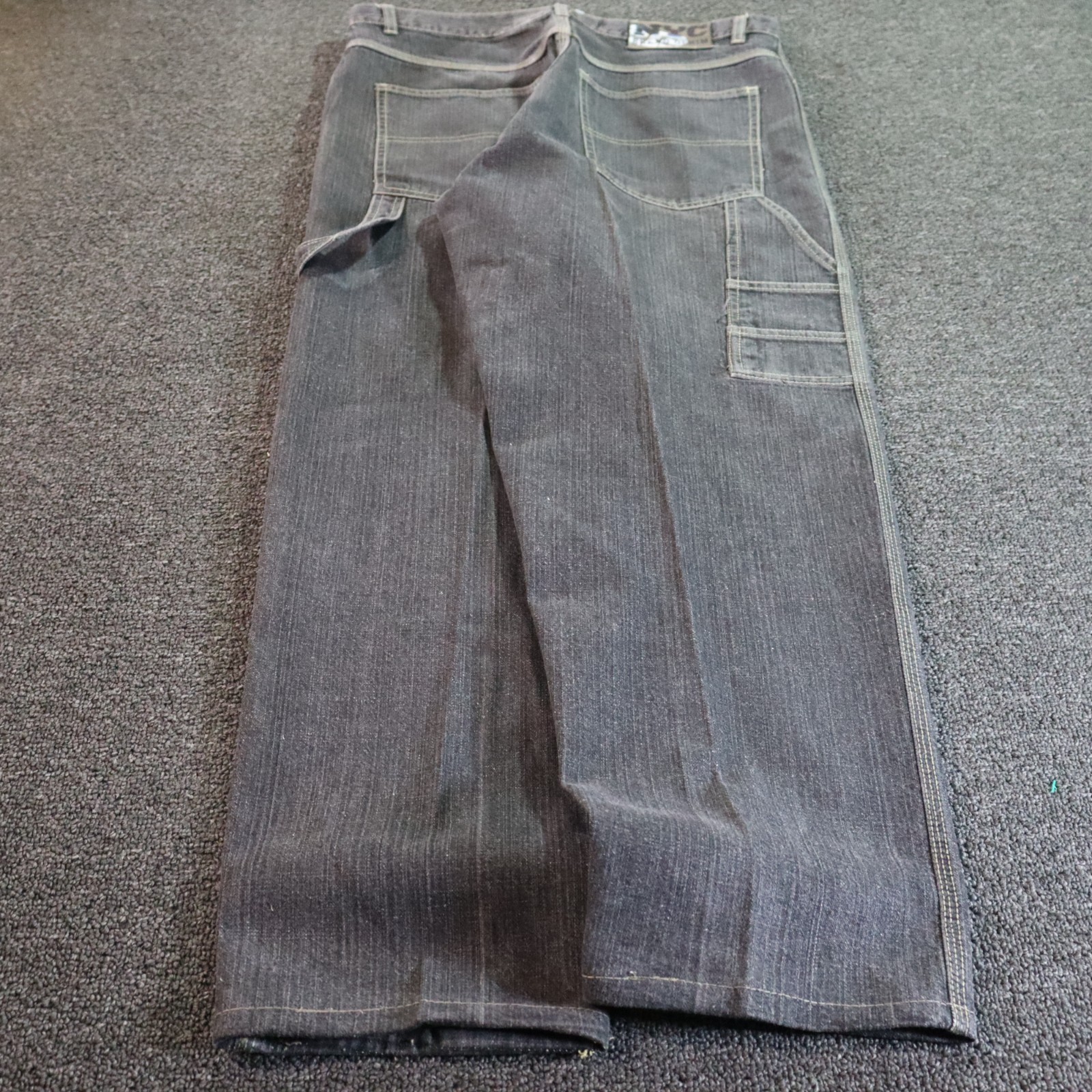 NYC Baggy Jeans Mens 33x33 Gray Raw Denim Tapered Y2k Vintage Hip Hop Skater