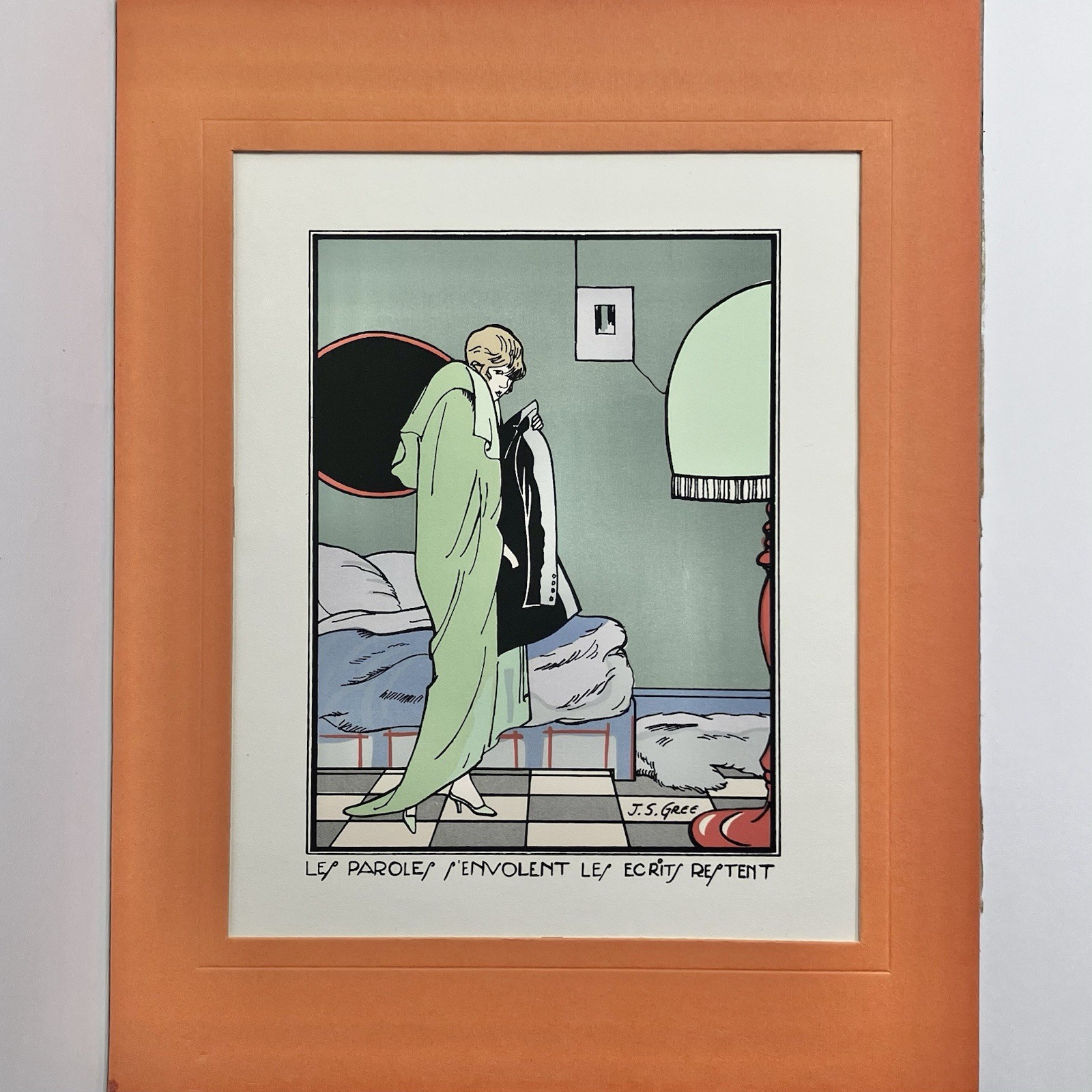 1930s J.S. Gree ART DECO LITHOGRAPH / Les Paroles… / ETTORE TITO Restrike / RARE 1930s J.S. Gree ART DECO LITHOGRAPH / Les Paroles… / ETTORE TITO Restrike / RARE