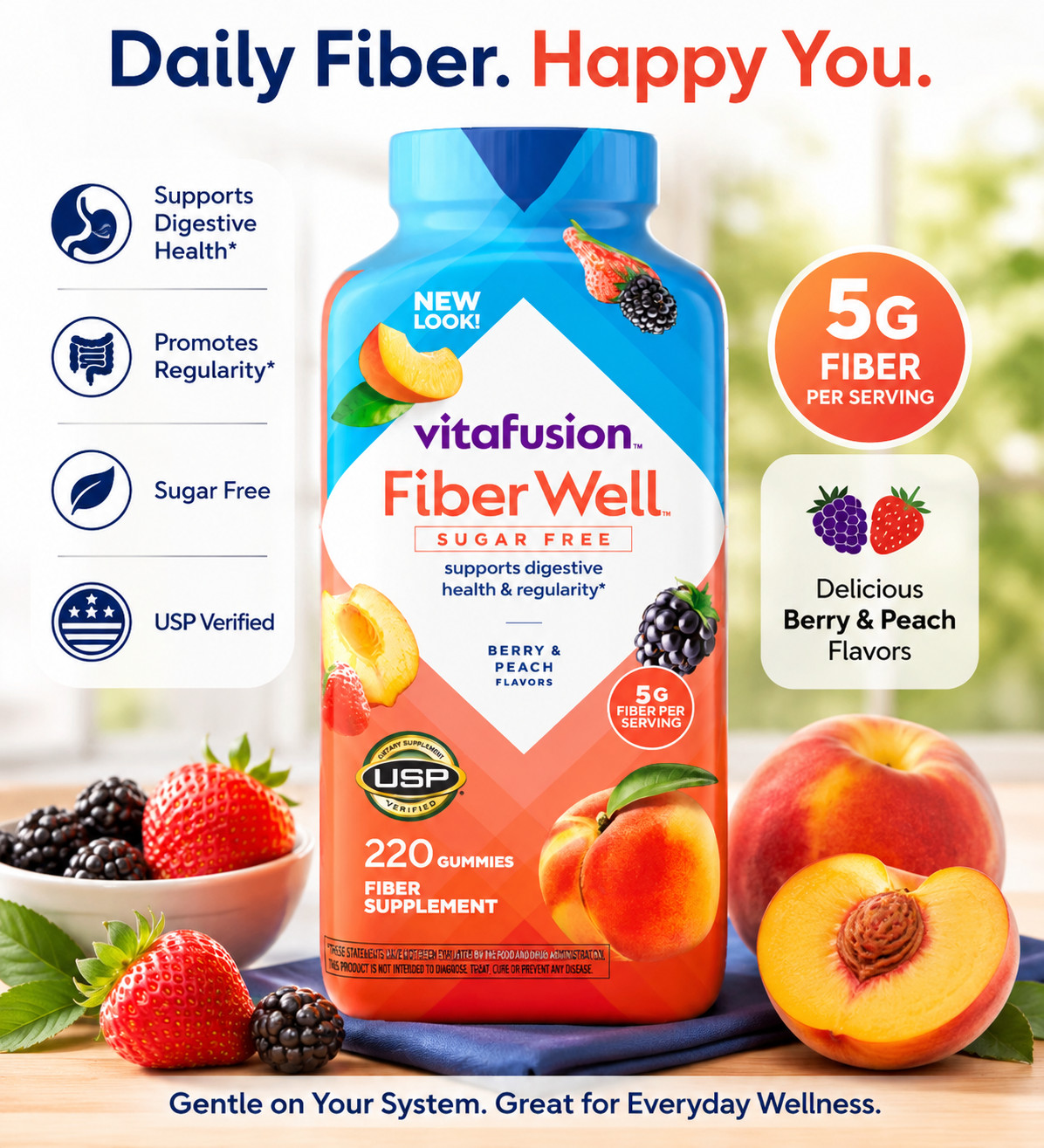 Vitafusion Fiber Well Sugar Free Gummies 220 Count Berry & Peach 2027/11 Vitafusion Fiber Well Sugar Free Gummies 220 Count Berry & Peach 2027/11