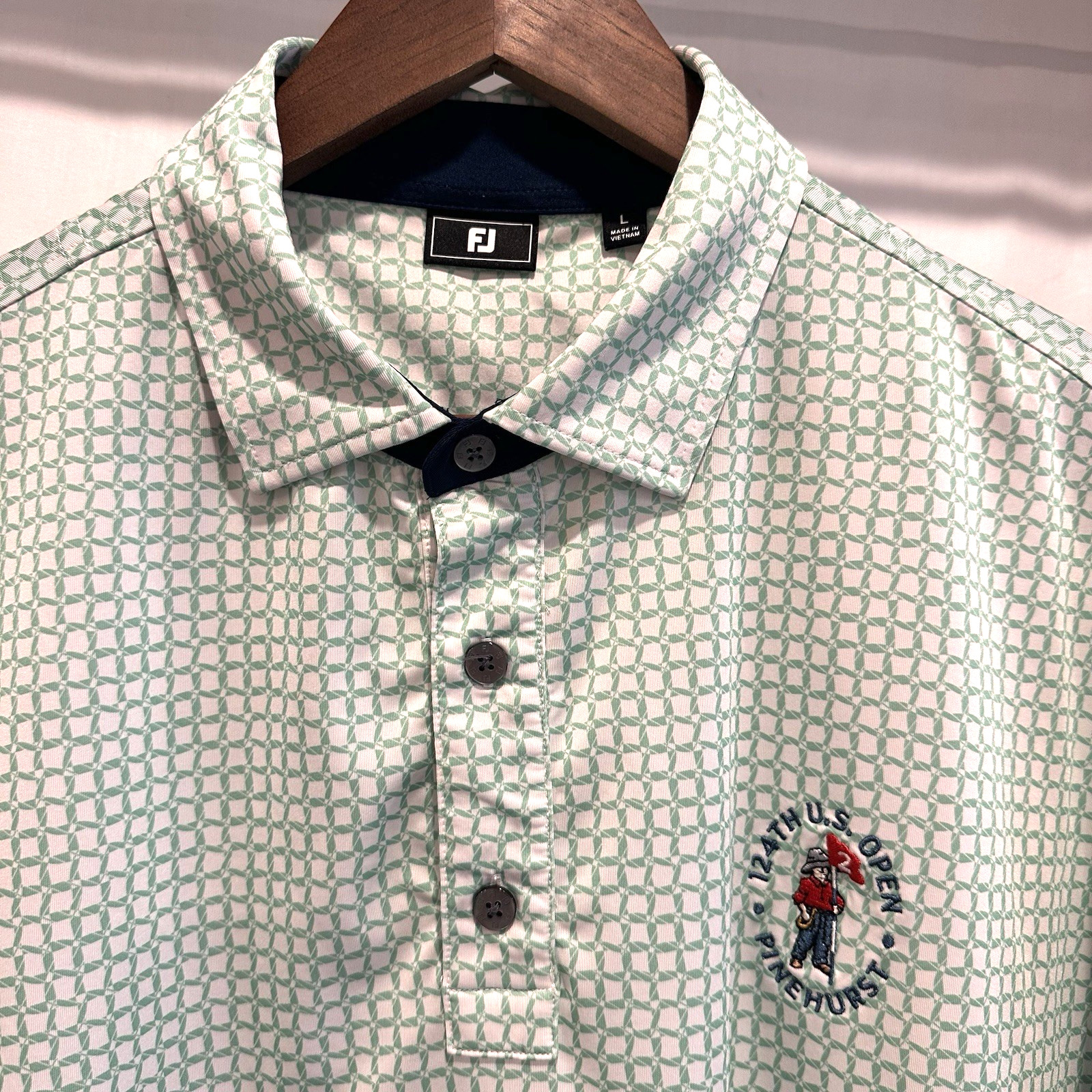 FootJoy FJ 124th U.S. Open Pinehurst Golf Polo Men\'s L Green Pattern Stretch FootJoy FJ 124th U.S. Open Pinehurst Golf Polo Men\'s L Green Pattern Stretch