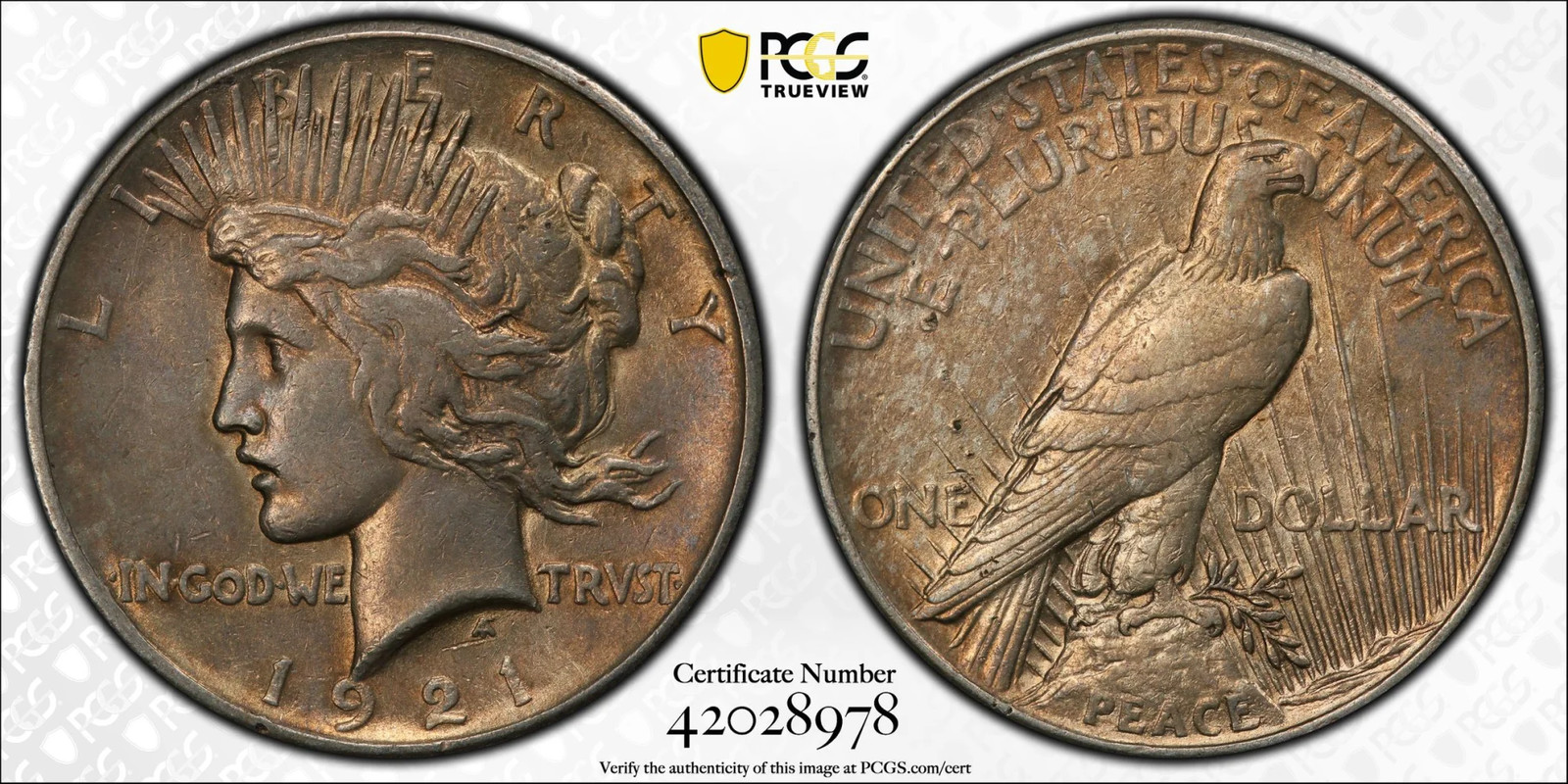 1921 HIGH RELIEF PEACE DOLLAR PCGS XF45