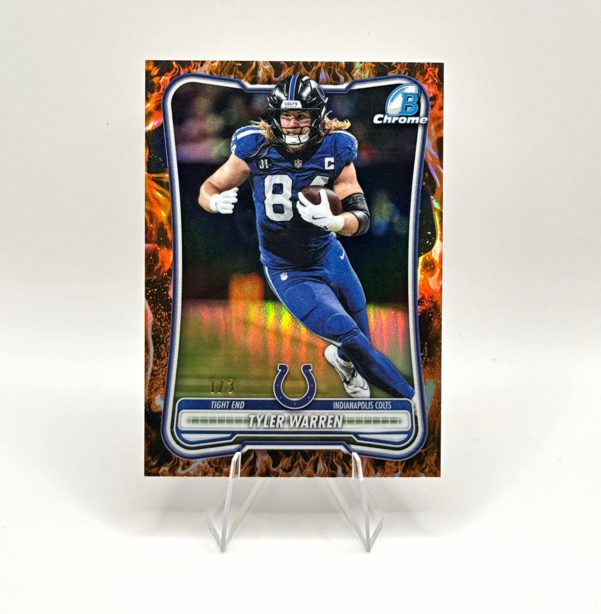 Topps Bowman Chrome 2026 Tyler Warren /3 Fire Refractor #BCV-44 Colts SSP