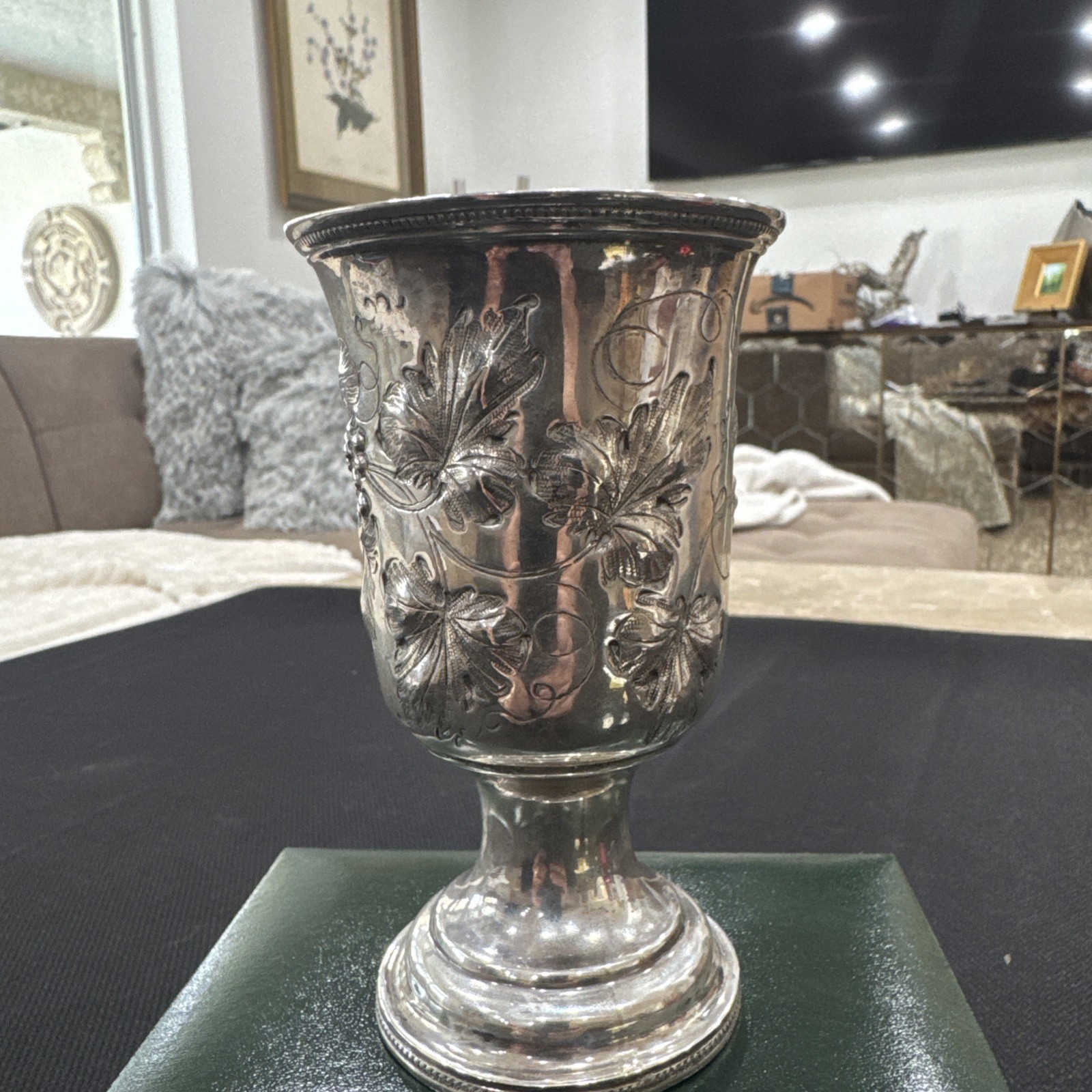 Antique Coin Silver Goblet Or Chalice. Pure Coin Silver.  Engraved In 1854