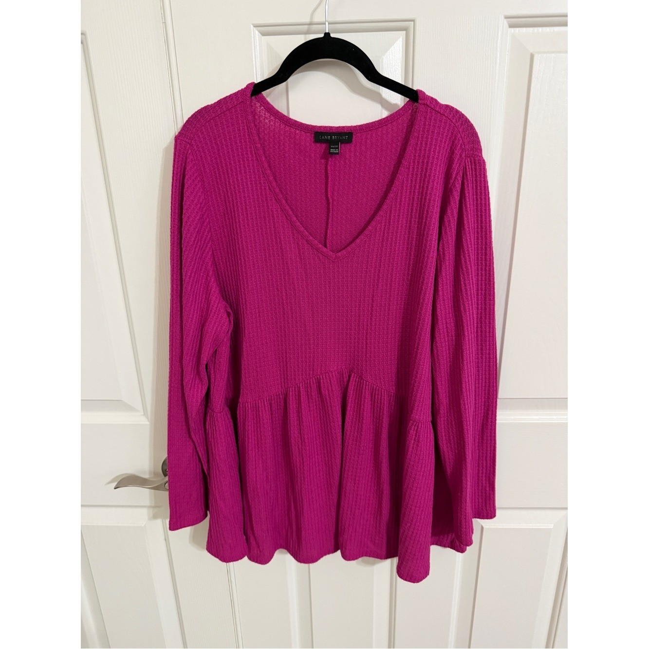 Lane Bryant 18/20 Fuchsia Waffle Knit V-Neck Flowy Babydoll Top Pink 1123586