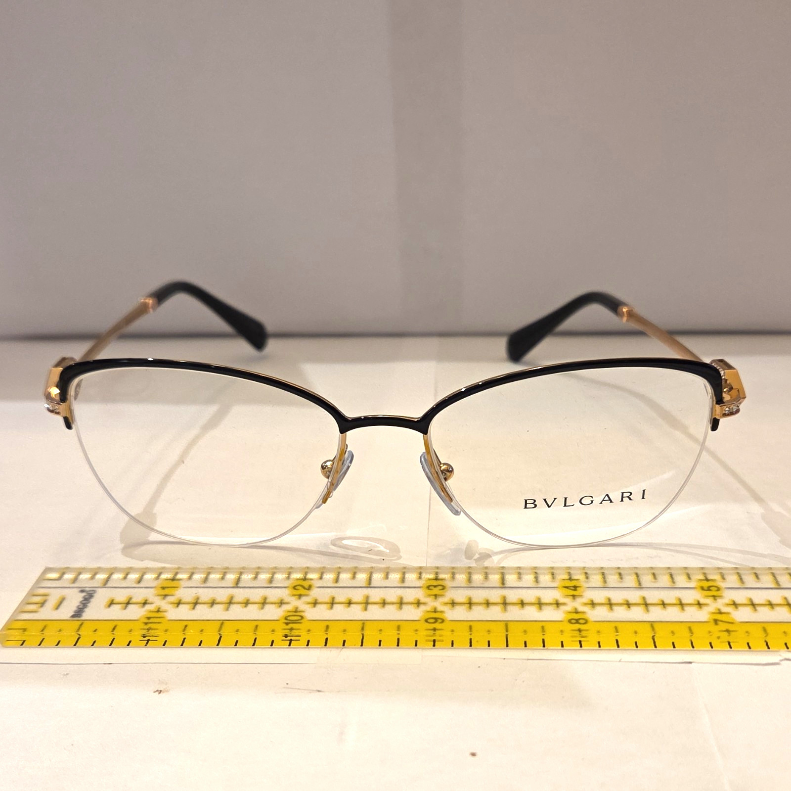 Bvlgari 2210-B 2033 Black/Gold Semi-Rimless Metal Eyeglasses Frames 55-17-140 Bvlgari 2210-B 2033 Black/Gold Semi-Rimless Metal Eyeglasses Frames 55-17-140