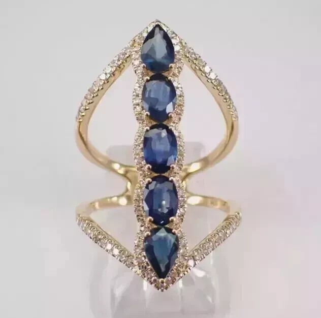 Pear Cut Simulated Blue Sapphire Engagement Ring 14k Yellow Gold Plated