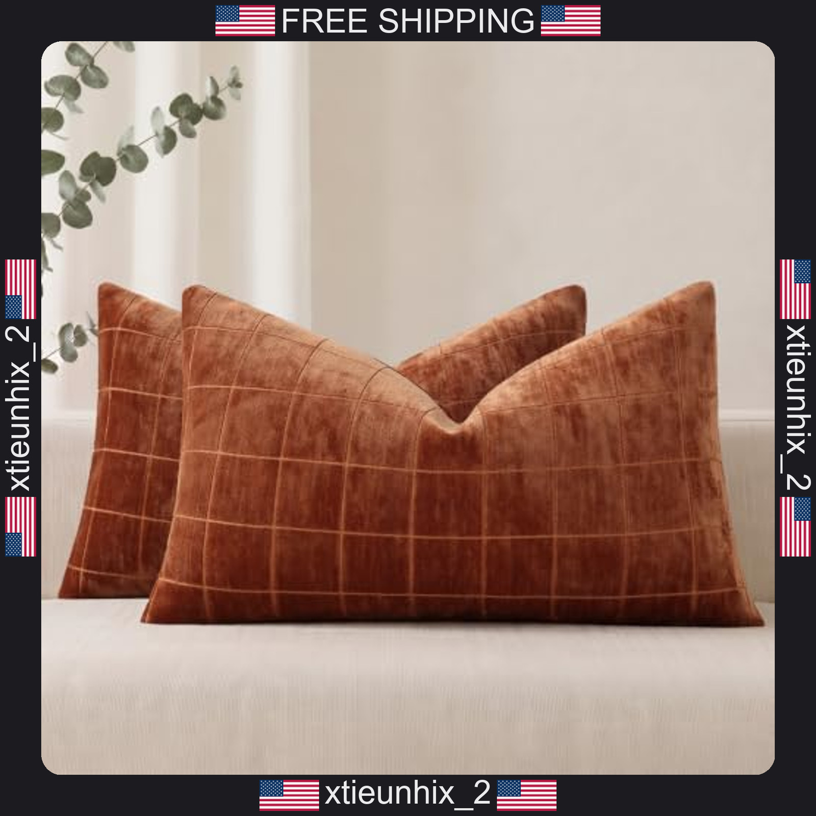 DecorUhome Fall Plaid Rust Throw Pillow Covers 12x20 Set of 2