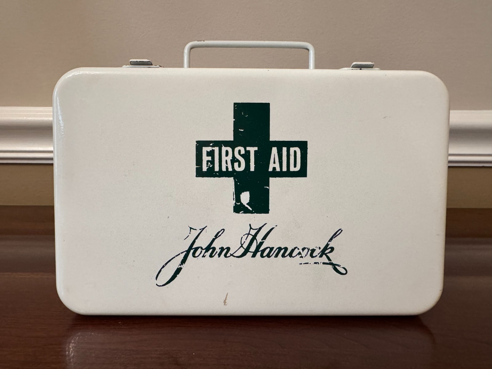 Vintage John Hancock Metal First Aid Kit Box - Empty - Wall Mount Capable - Cool Vintage John Hancock Metal First Aid Kit Box - Empty - Wall Mount Capable - Cool
