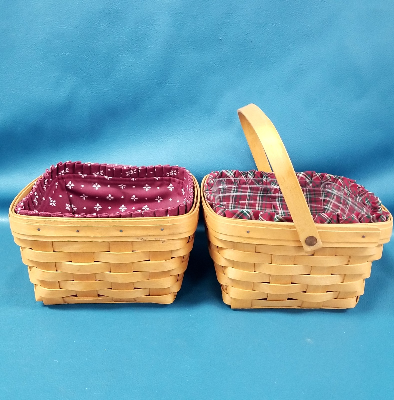 2 VTG Longaberger Baskets W/ Red Liners No Lids 8 3/4