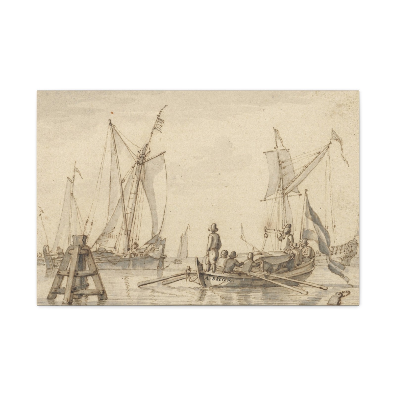Abraham Storck - Stille zee met enkele boten - 1645 - 1710 - Canvas Wall Art