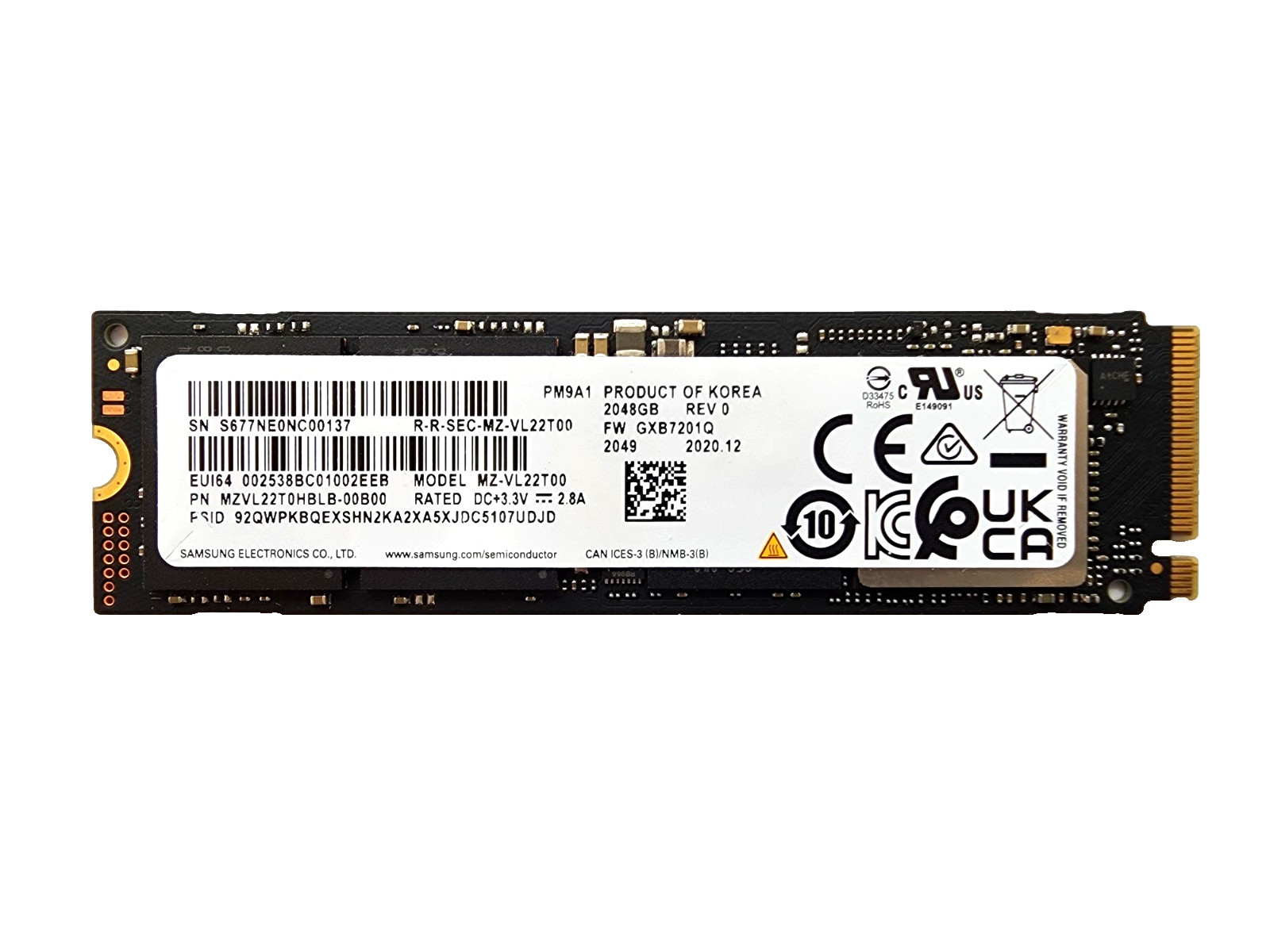 2TB Samsung PM9A1 MZ-VL22T0A M.2 2280 NVMe Gen 4.0 x 4 SSD tested NEW w/o box 2TB Samsung PM9A1 MZ-VL22T0A M.2 2280 NVMe Gen 4.0 x 4 SSD tested NEW w/o box