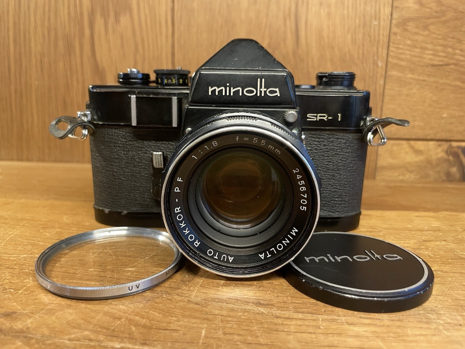 *Rare BLACK : Near Mint ++* Minolta SR-1 Film Camera Auto Rokkor 55mm F/1.8 /JPN