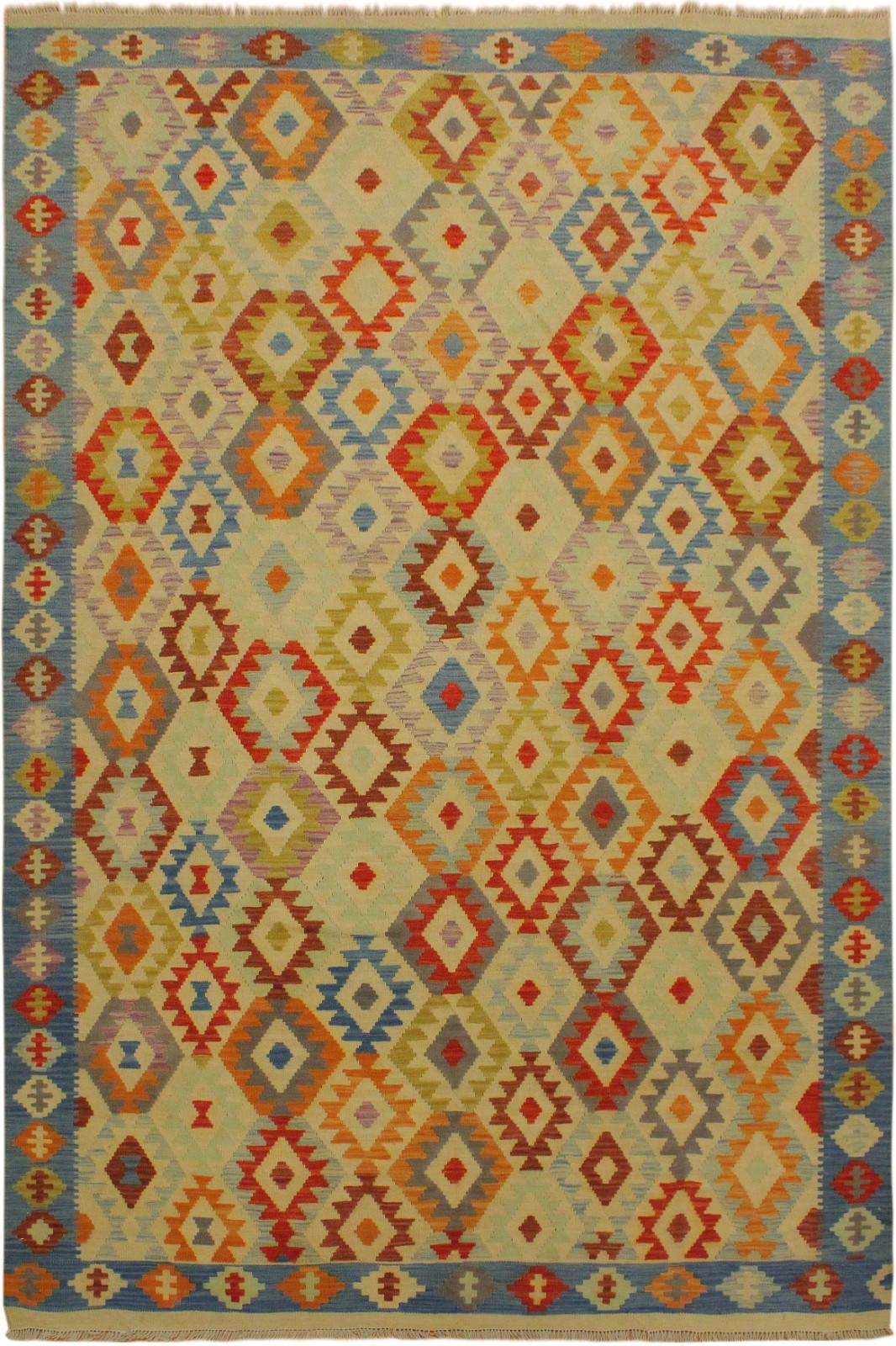 Caucasian  Kilim Daire Ivory Blue Wool Rug - 6\'9\