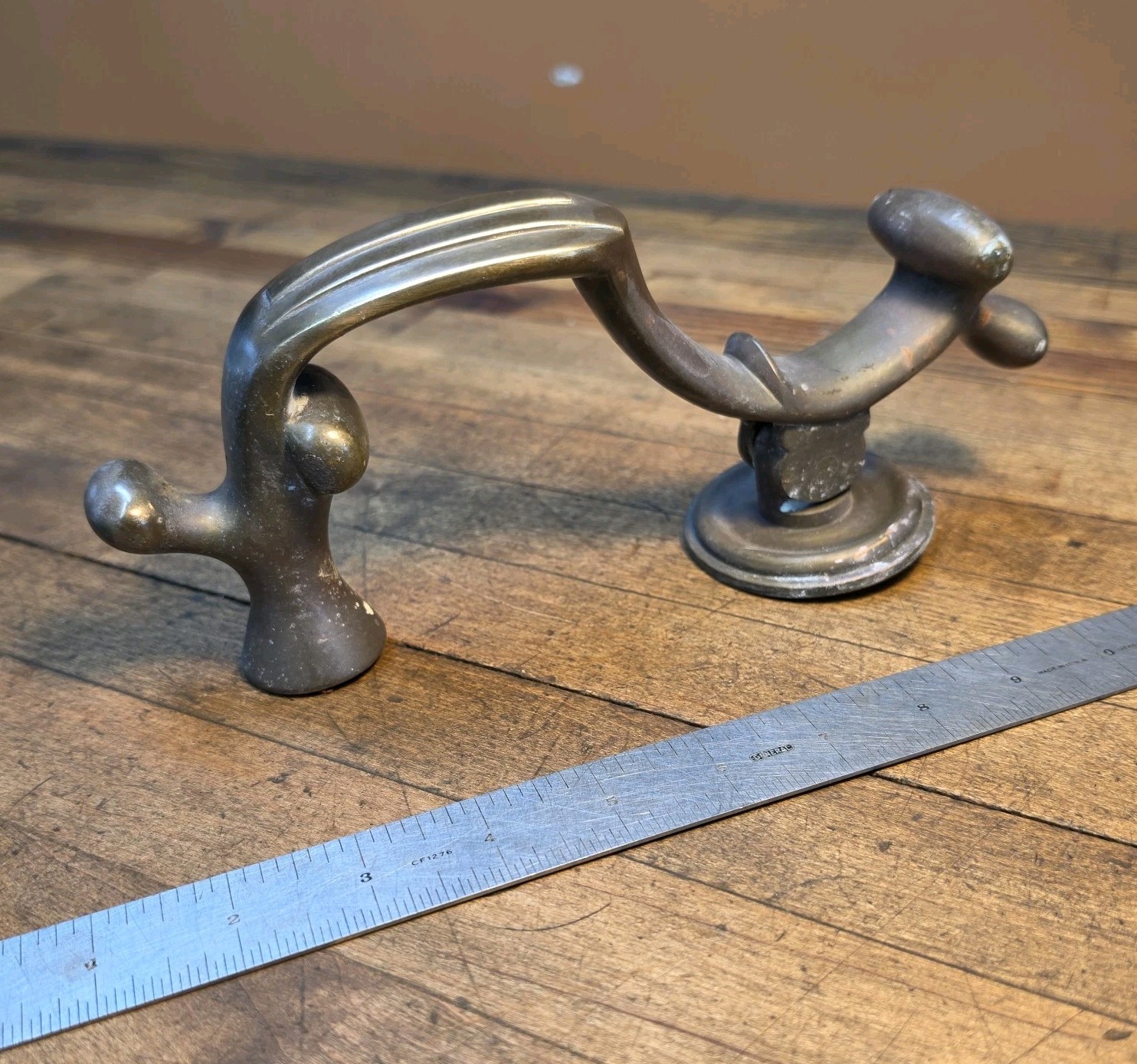 ANTIQUE Solid Brass Door HANDLE Pull • Eclectic ART DECO / NOUVEAU  10