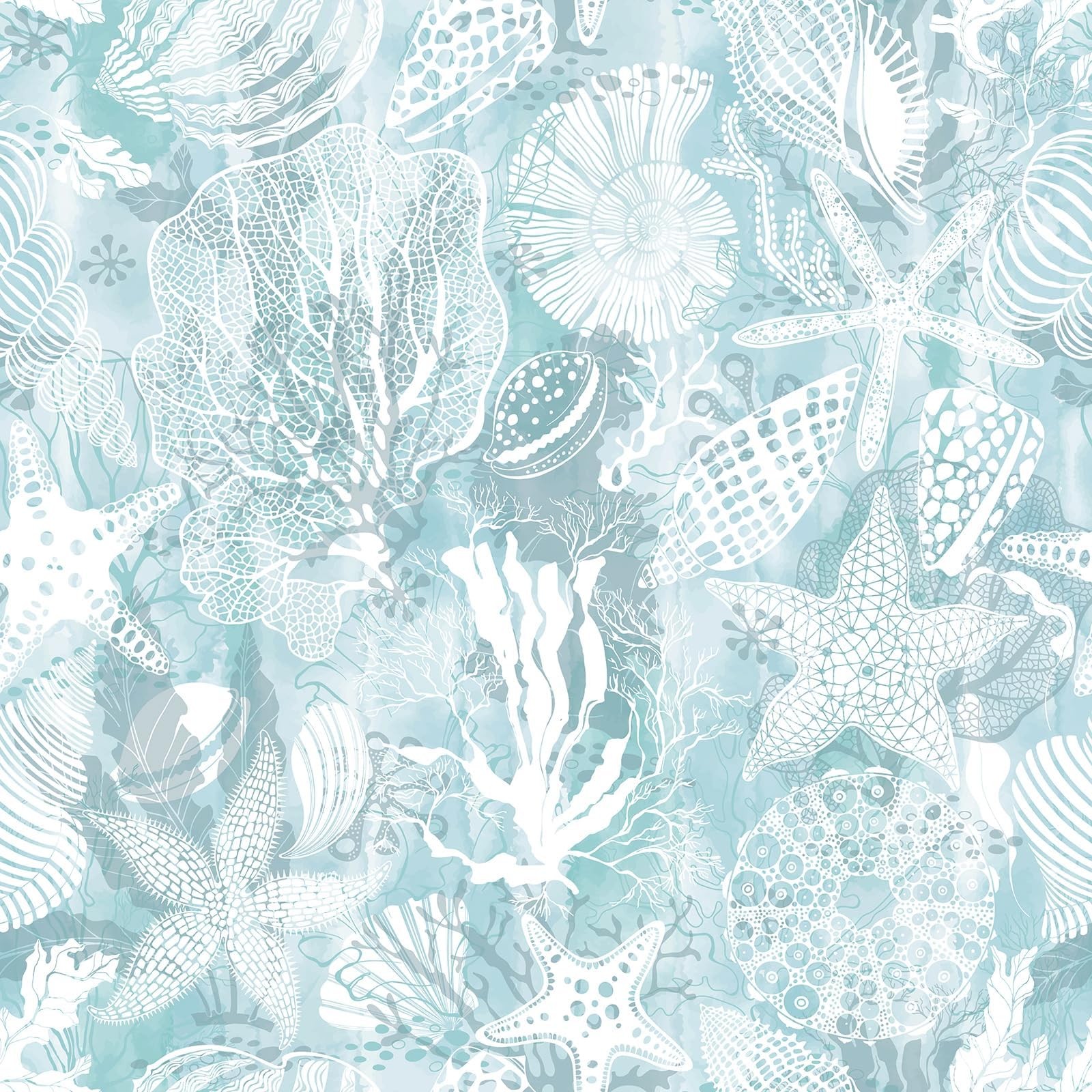 Livelynine 17.5x591 Blue and White Coastal Ocean Seashell Starfish Wallpaper