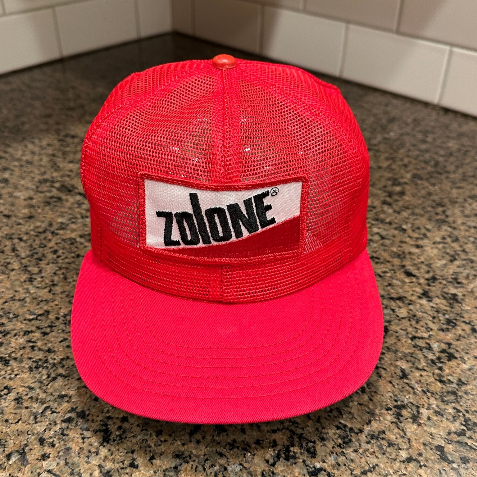 Vintage Zolone Trucker Hat Red Mesh Snapback Patch Cap Made in USA