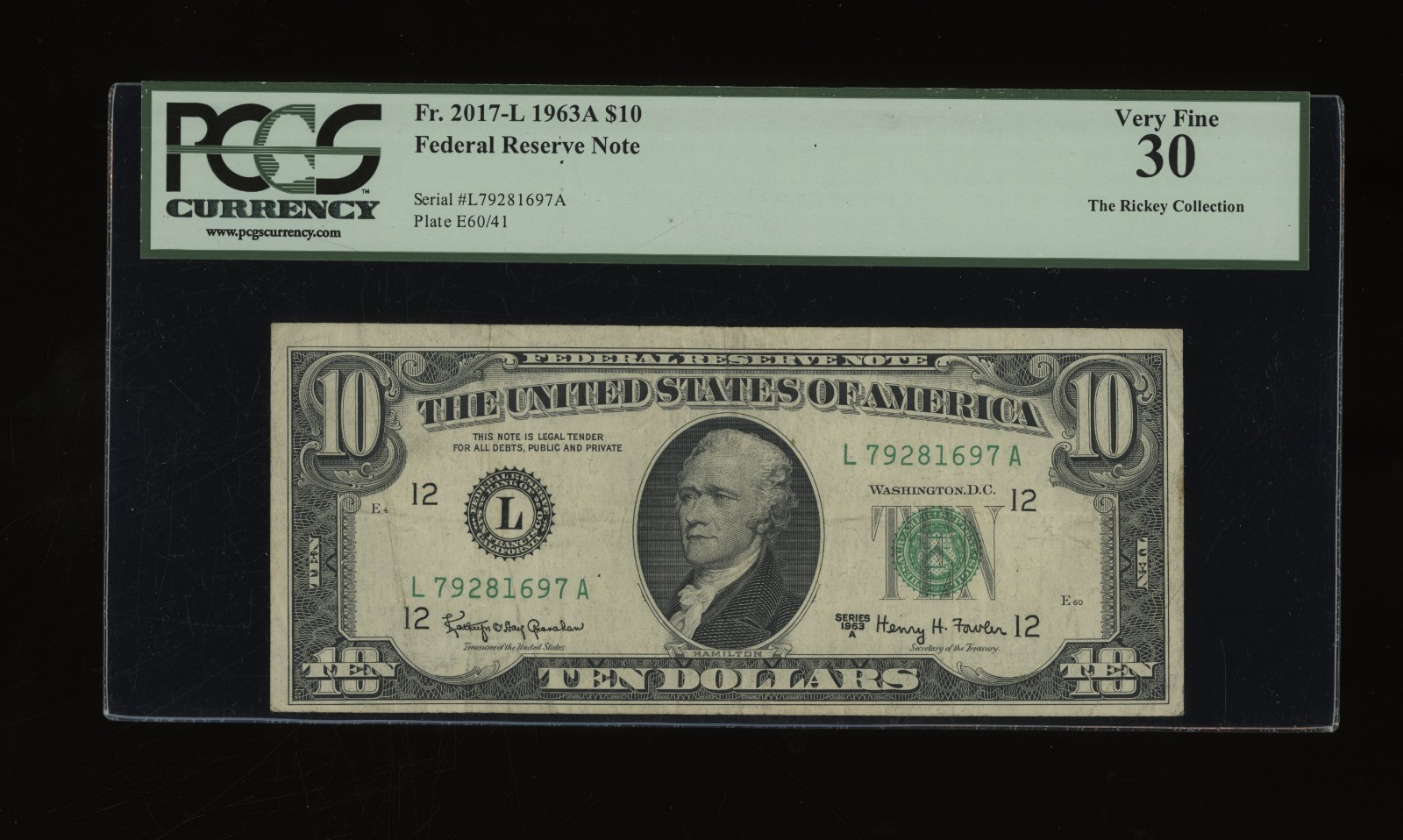 DBR 1963-A $10 FRN San Francisco Fr. 2017-L PCGS 30 Serial L79281697A