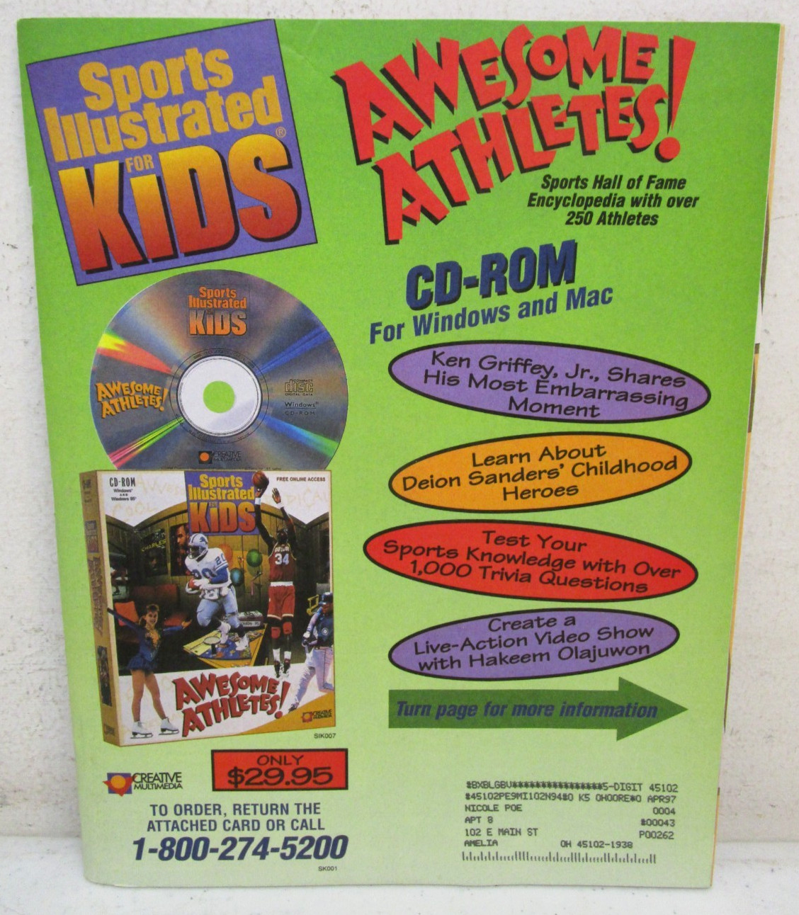 VTG DECEMBER 1996 SPORTS ILLUSTRATED FOR KIDS MAGAZINE TIGER WOODS ROOKIE CARD